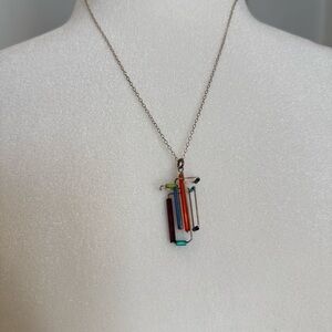Multicolor wire and Glass Pendant Necklace